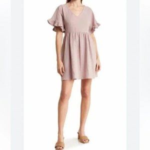 Madewell rose linen dress with ruffle sleeve